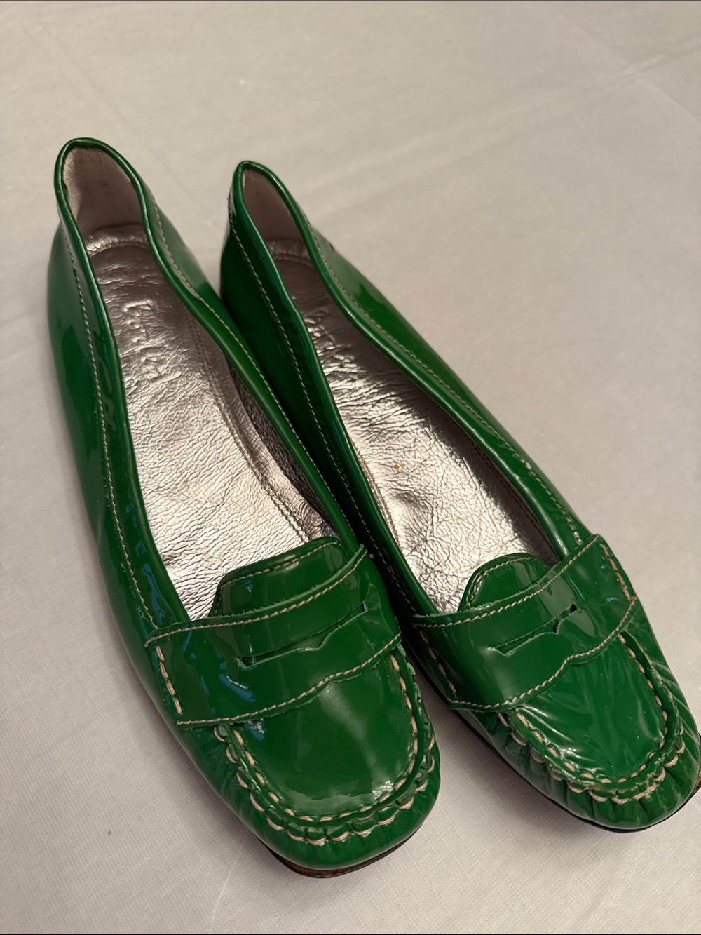 Boden Green Patent Leather Penny Loafers